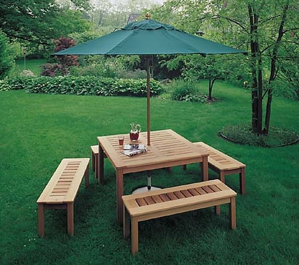 Outdoor Umbrella Table and Benches